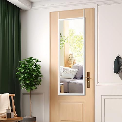 MIRUO Espejo de longitud completa con ganchos de metal para colgar sobre la puerta o apoyado contra la pared o montado en la pared, espejo de puerta