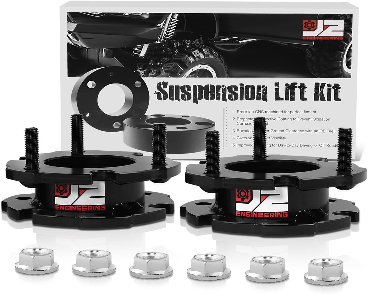J2 Engineering 2" Front Leveling Lift Kit Strut Spacers Top Mount Compatible With 15-22 Colorado/Canyon, J2-LK-CH-F-011-BK