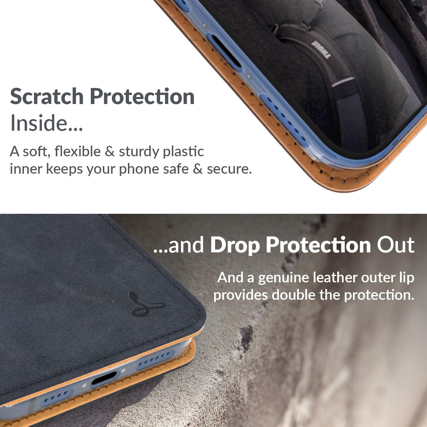 Snakehive Leather Wallet for iPhone 12 Pro || Genuine Leather Wallet Phone Case || Real Leather with Viewing Stand & 3 Card Holder || Flip Folio Cover with Card Slot (Navy).