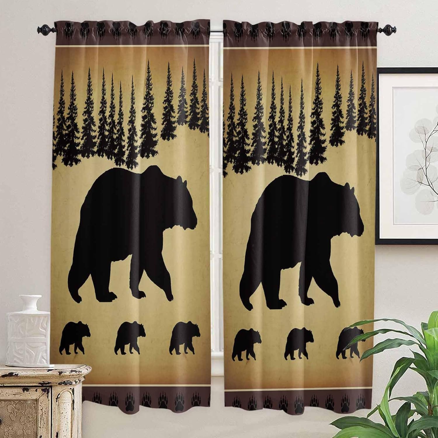 Kitchen Curtain 2 Panels Curtains 45 Inch Length, Polar Bears Pine Tree, Curtains Rod Pocket Curtains Window Drapes Treatment Window Cafe Curtains Rural Farm Farmhouse
