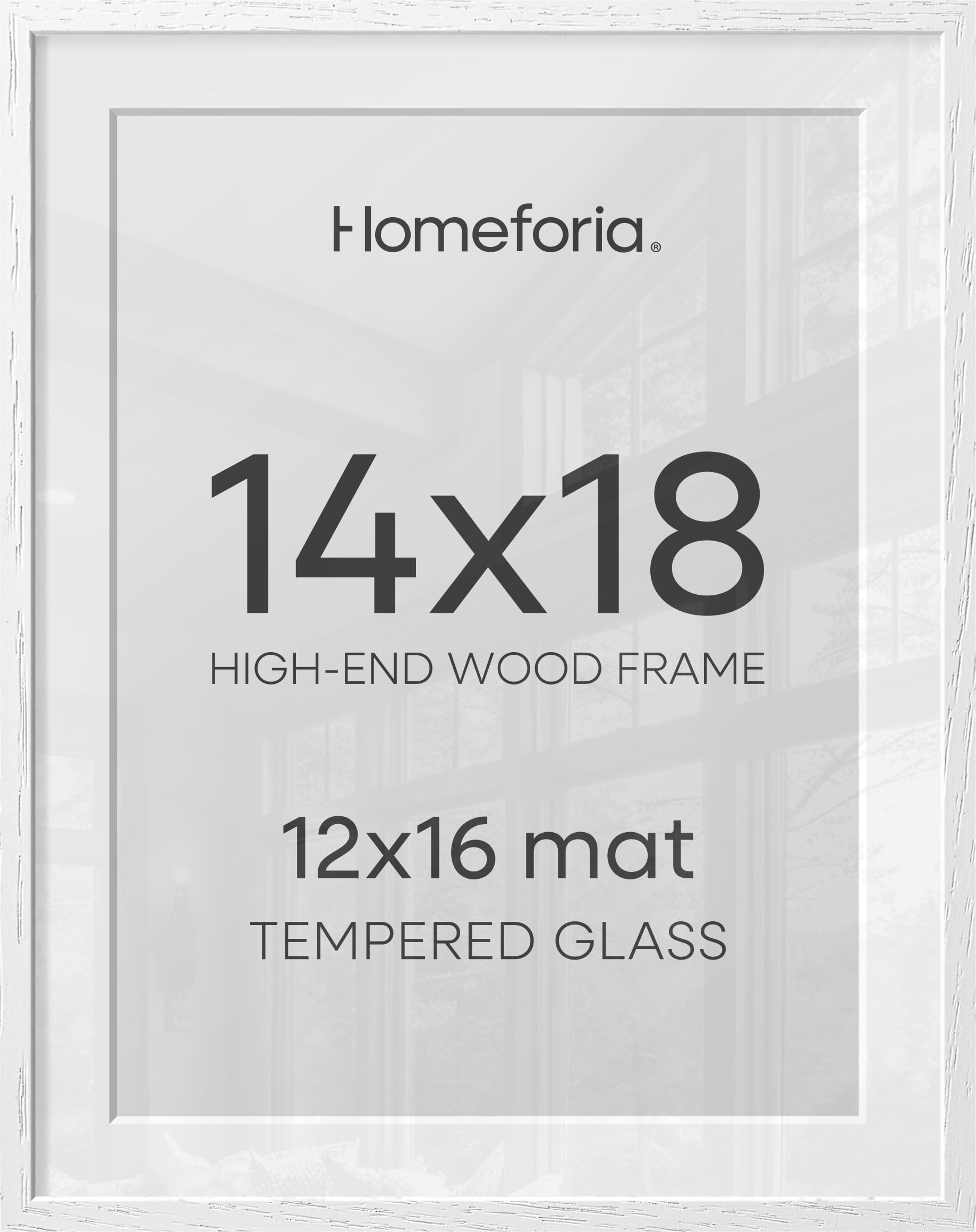 Homeforia 14x18 White Oak Picture Frame, High-End Wood, 12x16 Mat, Glass | High End Solid Oak Wood, Tempered Glass, Acid-Free 12x16 Removable Mat, 14x18 Edge-to-Edge Display 18x14, Wall Kit, Set Of 1