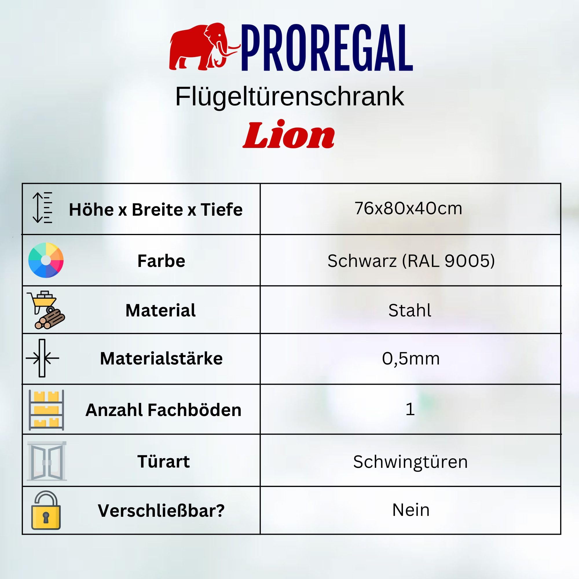 PROREGAL Aktenschrank Lion Metall mit Beinen Metallschrank Doppeltür mit Magnetverschluss 76x80x40cm Kommode 2 verstellbare Einlegeböden Stahl Vintagebraun/Schwarz Aufbewahrungsschrank Büroschrank