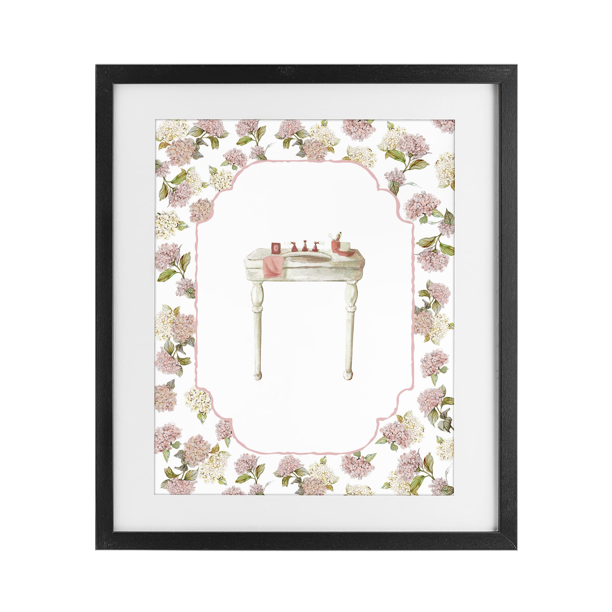 Stupell Industries 'Elegant Hydrangeas Vanity', Framed Print Under Glass, Black, 17 x 21 Inches, Easy to Hang and Sturdy, Made in USA, by Carol Robinson