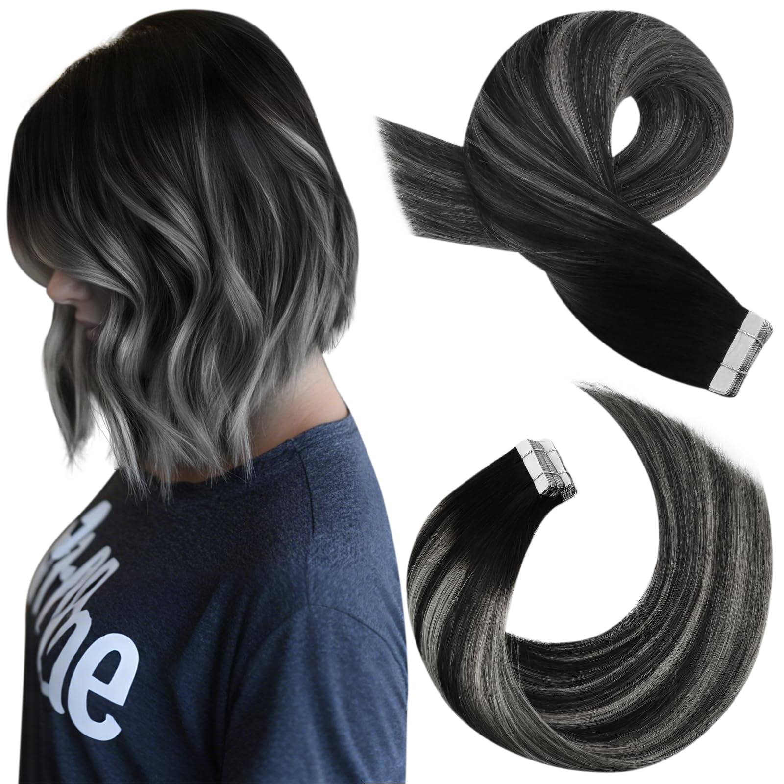 Moresoo Tape Hair Extensions Real Human Hair 18 Inch Jet Black Human Hair Extensions Tape in Black Remy Hair Straight Silky Soft for Women Natural Looking 20pcs/50g #1 — view 80