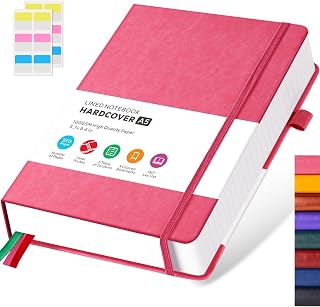 FOCUS DAY Lined Journal Notebook for Women/Men Writing Work, 320 Pages Hardcover Pink Leather Daily Diary Journals Note book College Ruled for Note Taking, A5 (5.7'' X 8.4'')