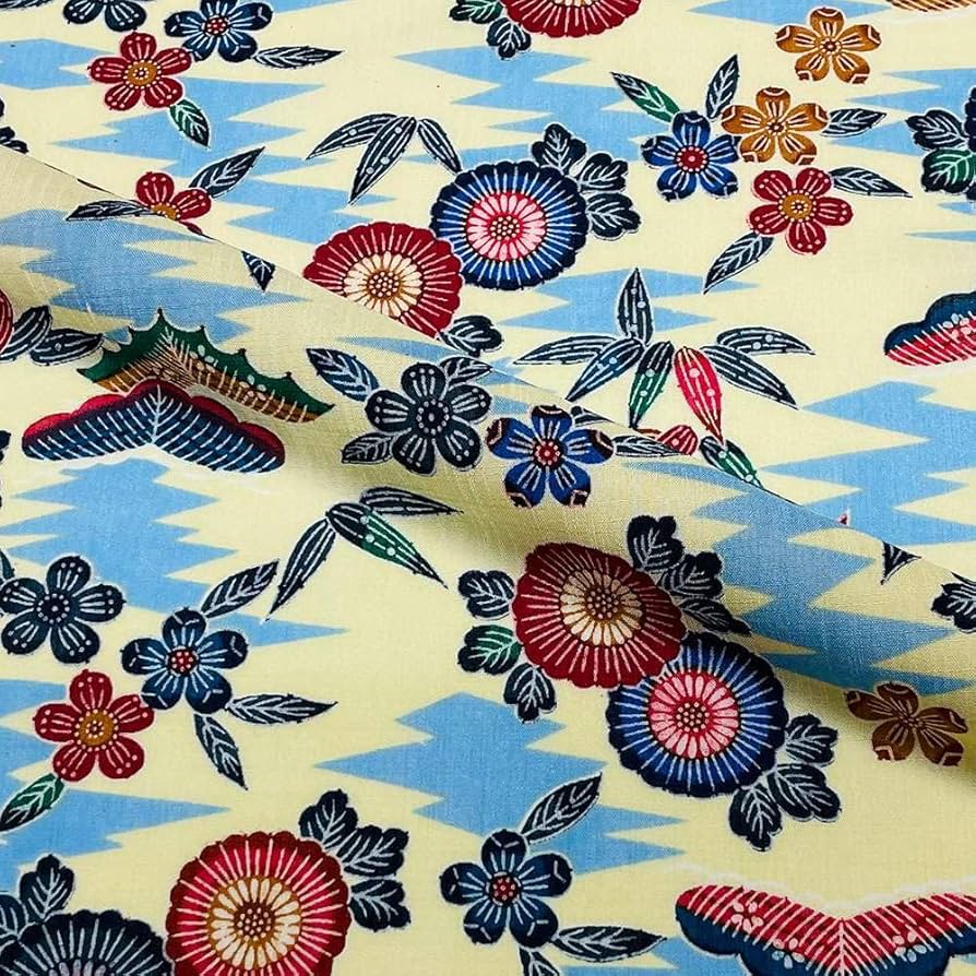 Amazon | 和柄 生地 紅型 びんがた 松笹菊文様 (生成り) 50cm