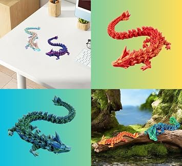 4Pcs 3D Printed Dragon Eggs, Articulated Crystal Dragon in Egg, Flexible Fidget Toy Easter Basket Fillers Desk Decor Gift