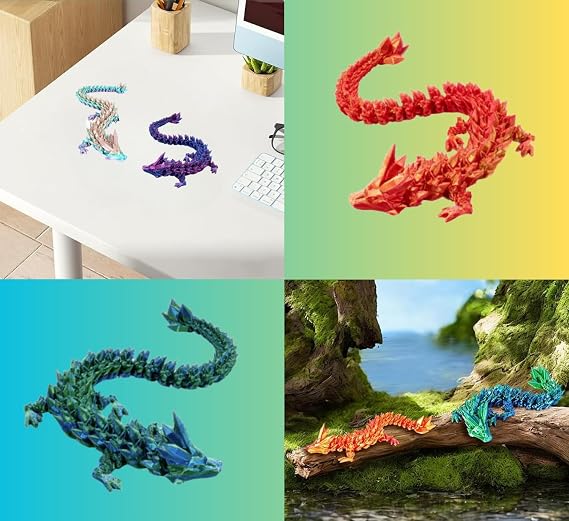 4Pcs 3D Printed Dragon Eggs, Articulated Crystal Dragon in Egg, Flexible Fidget Toy Easter Basket Fillers Desk Decor Gift