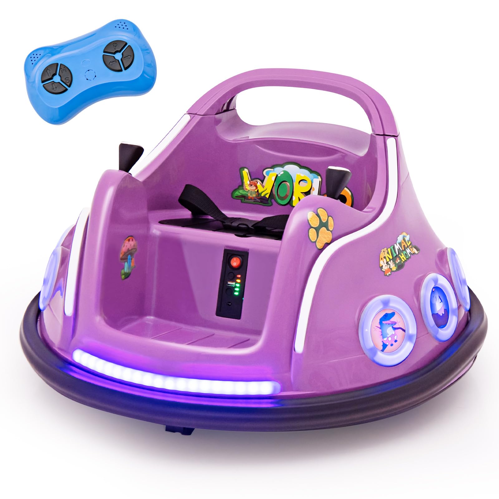 COSTWAY 6V zit-op kinderautoscooter 360 graden rotatie en vooruit- en achteruitfunctie, bumper auto met muziek | kleurrijke ledverlichting | claxon | verhalen | 2,4 GHz afstandsbediening, 3-6 km/u
