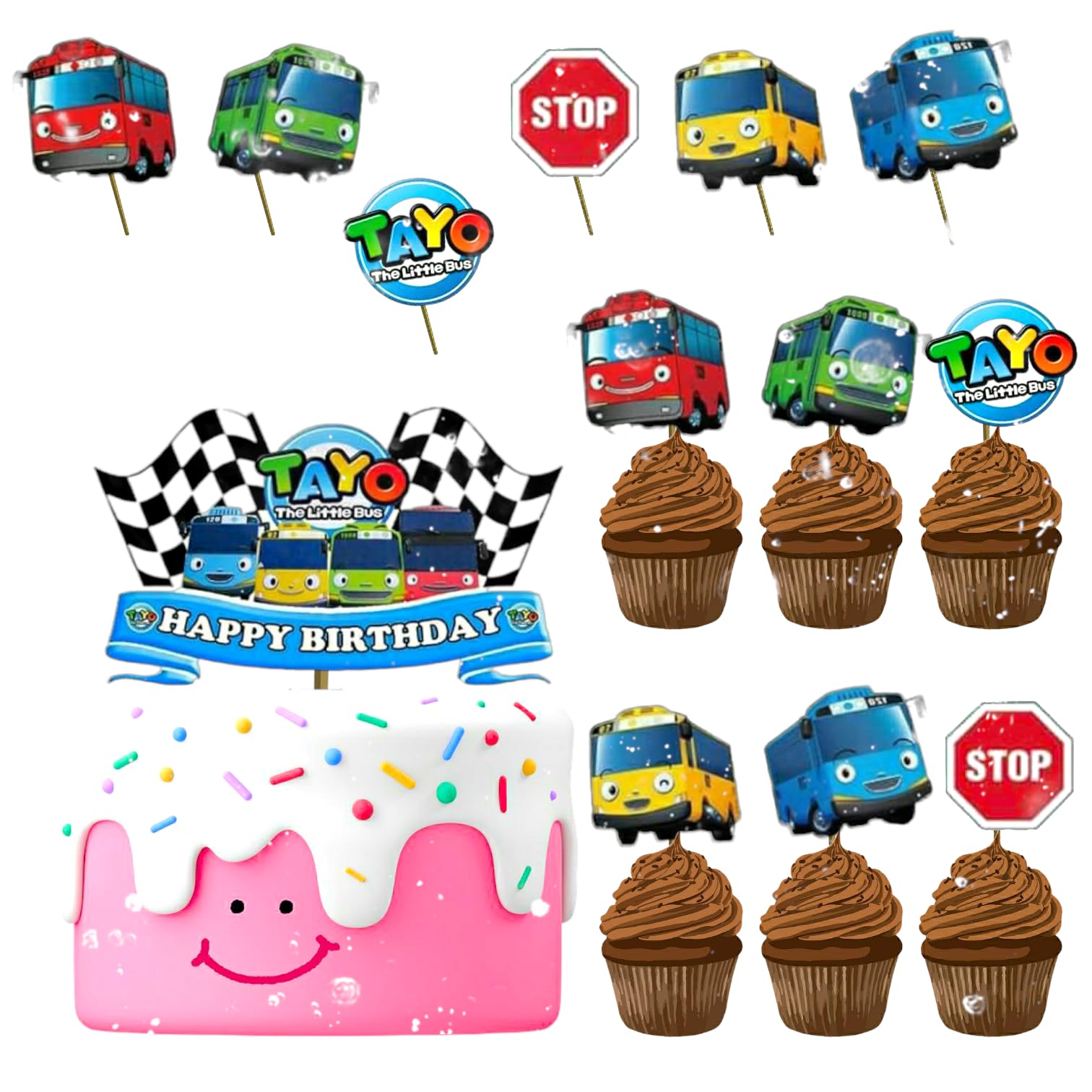 Tayo The little Bus Cupcake/Cake Toppers (Set of 12+1)