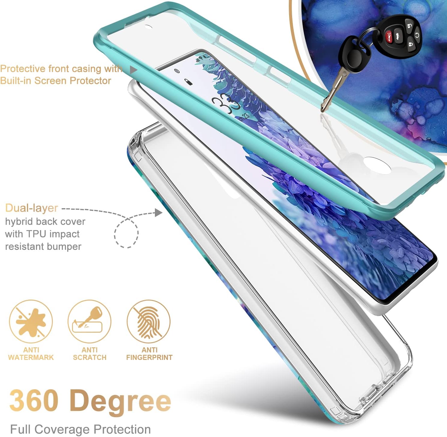 Esdot Compatible with Samsung Galaxy S20 FE Case (NOT for S20) with Built-in Screen Protector, with Fashionable Designs for Women Girls,Protective Phone Case 6.5" Opal Marble Purple - Image 2