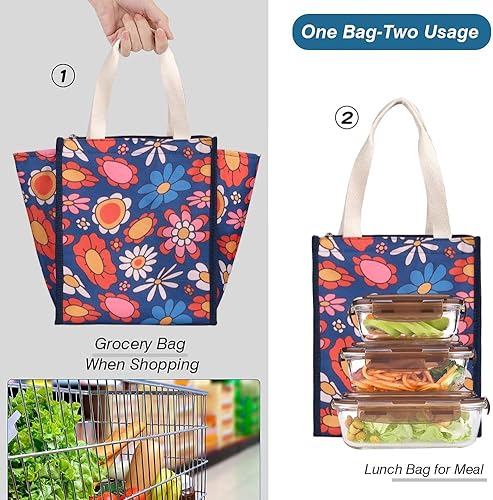 Miniatura 3 de Bolsa de almuerzo aislante iknoe para mujeres y adultos, bolsa de enfriamiento plegable de 9L con bolsillos, amplia apertura, a prueba de fugas