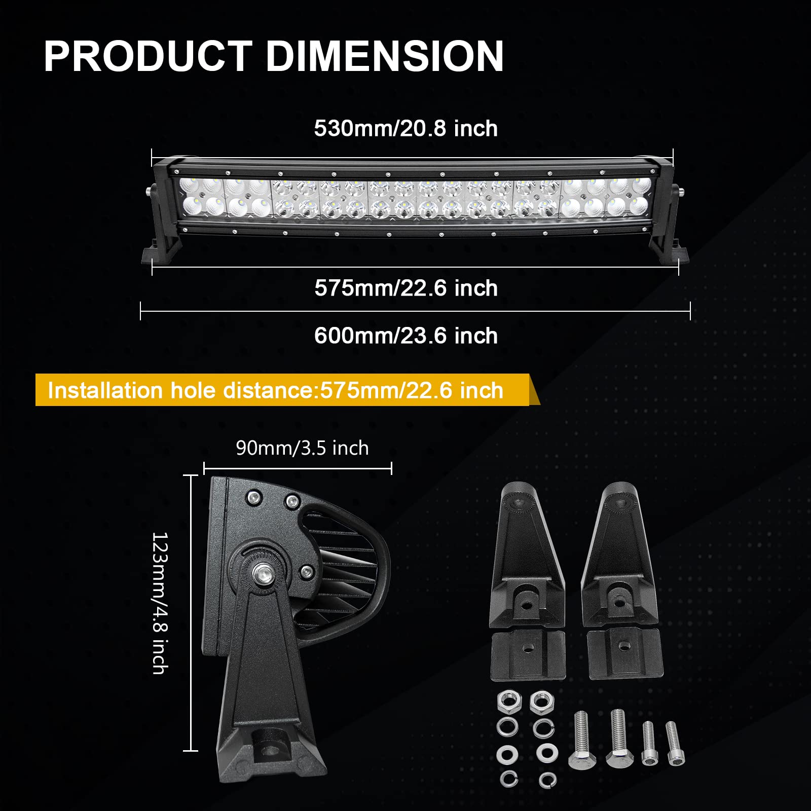 AUXTINGS 22 pulgadas 120W Barra de luz LED de doble fila curvada de con kit de cableado para camiones tractores 4x4 barcos todoterreno luz antiniebla para conducción,12V 24V impermeable