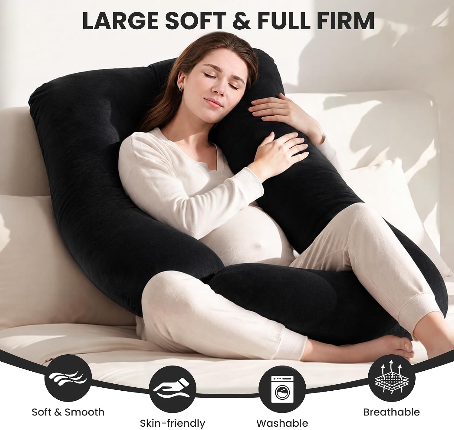 Jcickt Pregnancy Pillow for Sleeping,59 inch Maternity Pillow with Removable Washable Cover,J-Shaped Velvet Full Body Pregnant Pillow -Support for Backs,Legs, Belly, HIPS, Improve Sleep-Black thumbnail