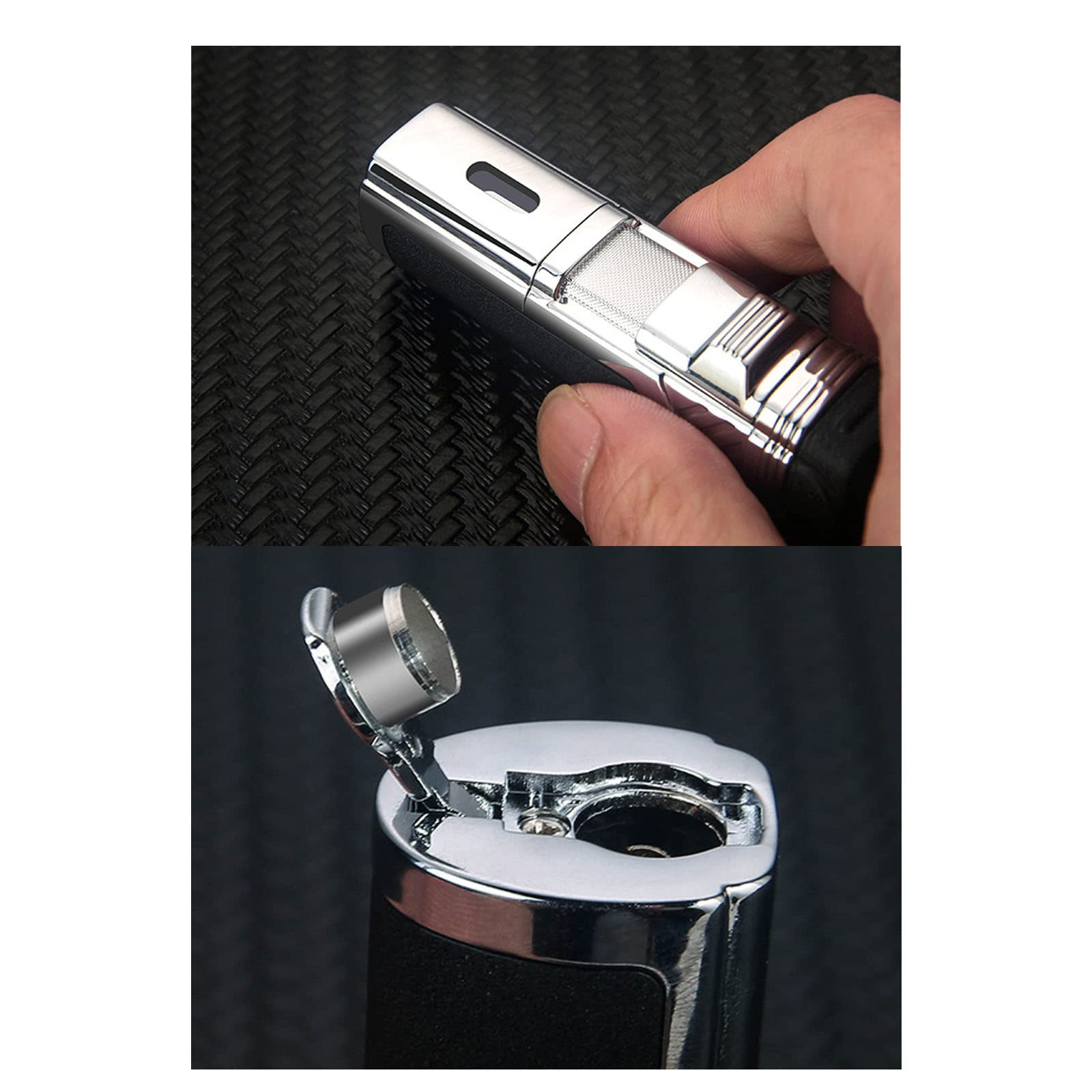 Jet Torch Encendedor Recargable Butano 4 Encendedor de Llama Rosa A Prueba de Viento con Taladro de Cigarro Ventana de Gas Visible Sin Combustible,Black,82 * 29 * 23mm