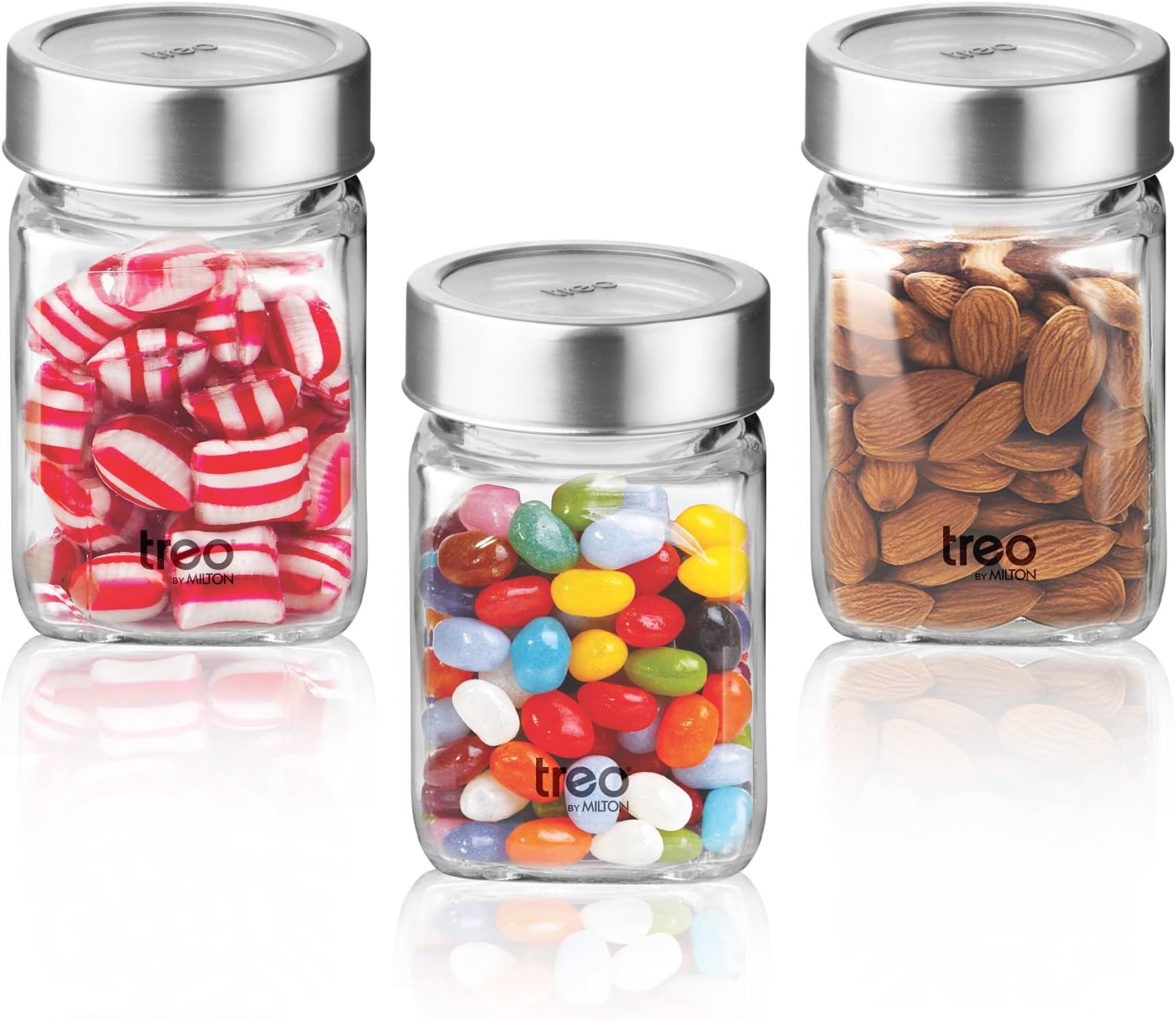 Treo By Milton Cube Storage Glass Jar, Set of 3, 310 ml