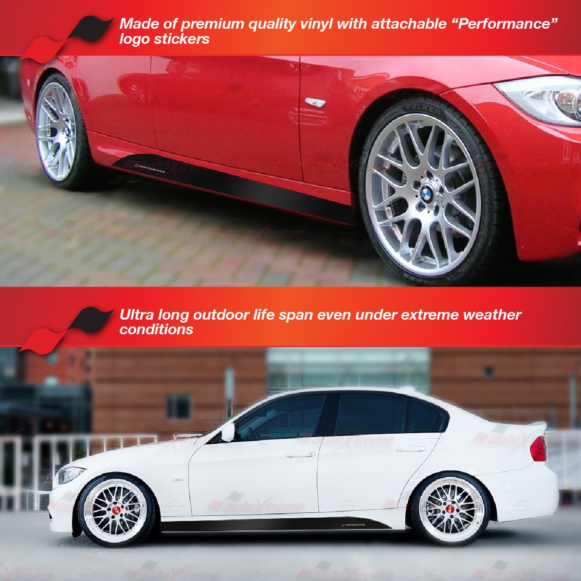 Matte Black M Performance Side Skirt Stripes Decal - For BMW F30, F22, E90 Series, 205cm Length
