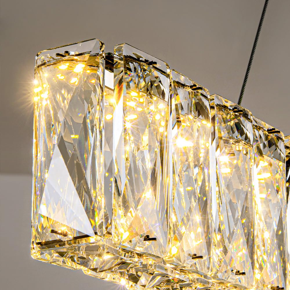 Araña de decoración creativa para el hogar de cristal LED regulable Lámparas lineales modernas para comedor sobre mesa Lámpara colgante de techo de cristal de lujo Lámpara colgante de tira lar