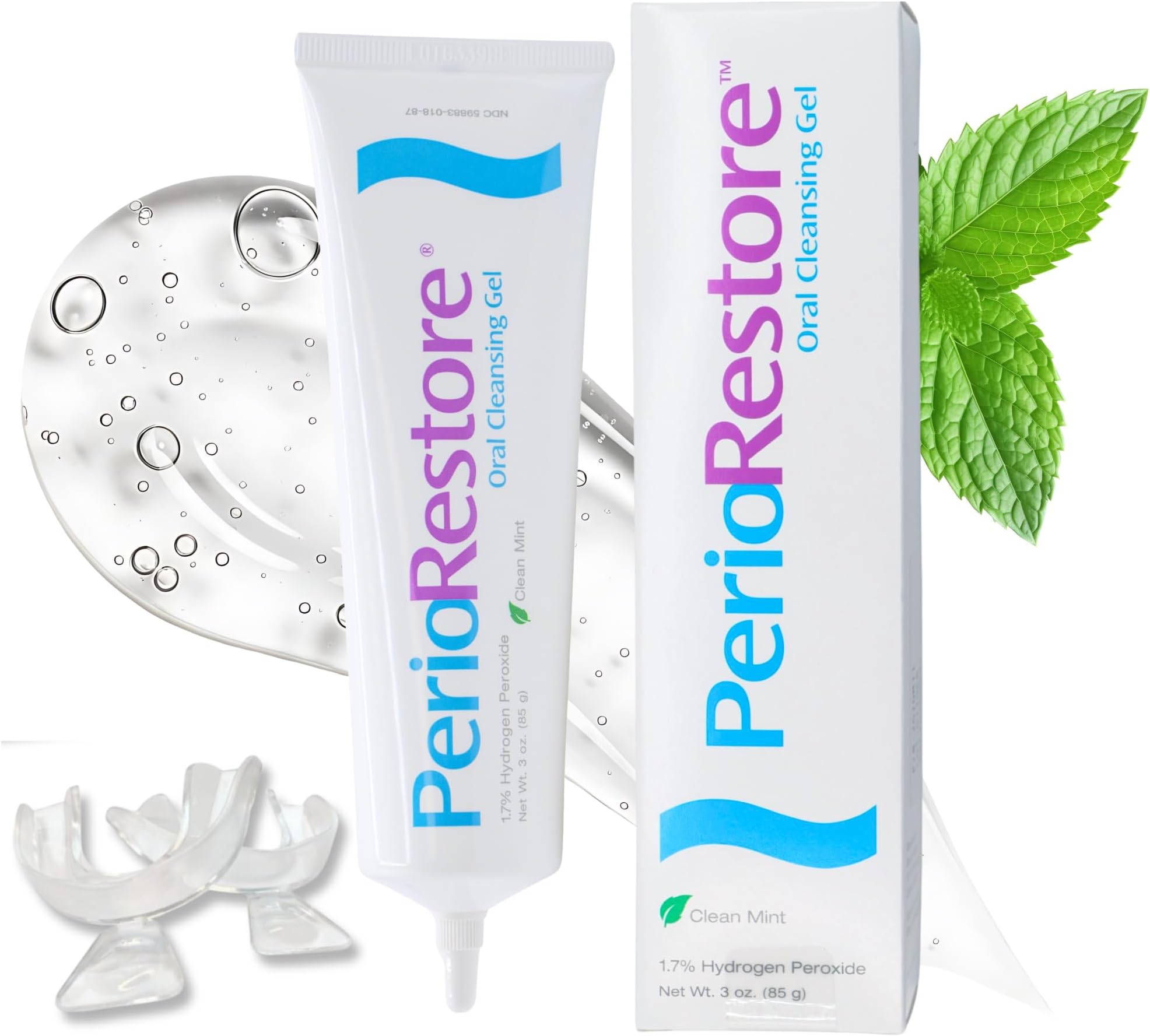 Perio Restore® Gel 3oz – 1.7% Hydrogen Peroxide Teeth Whitening & Oral Care Gel, Mint Flavor, Includes 2 Trays for Easy at-Home Application