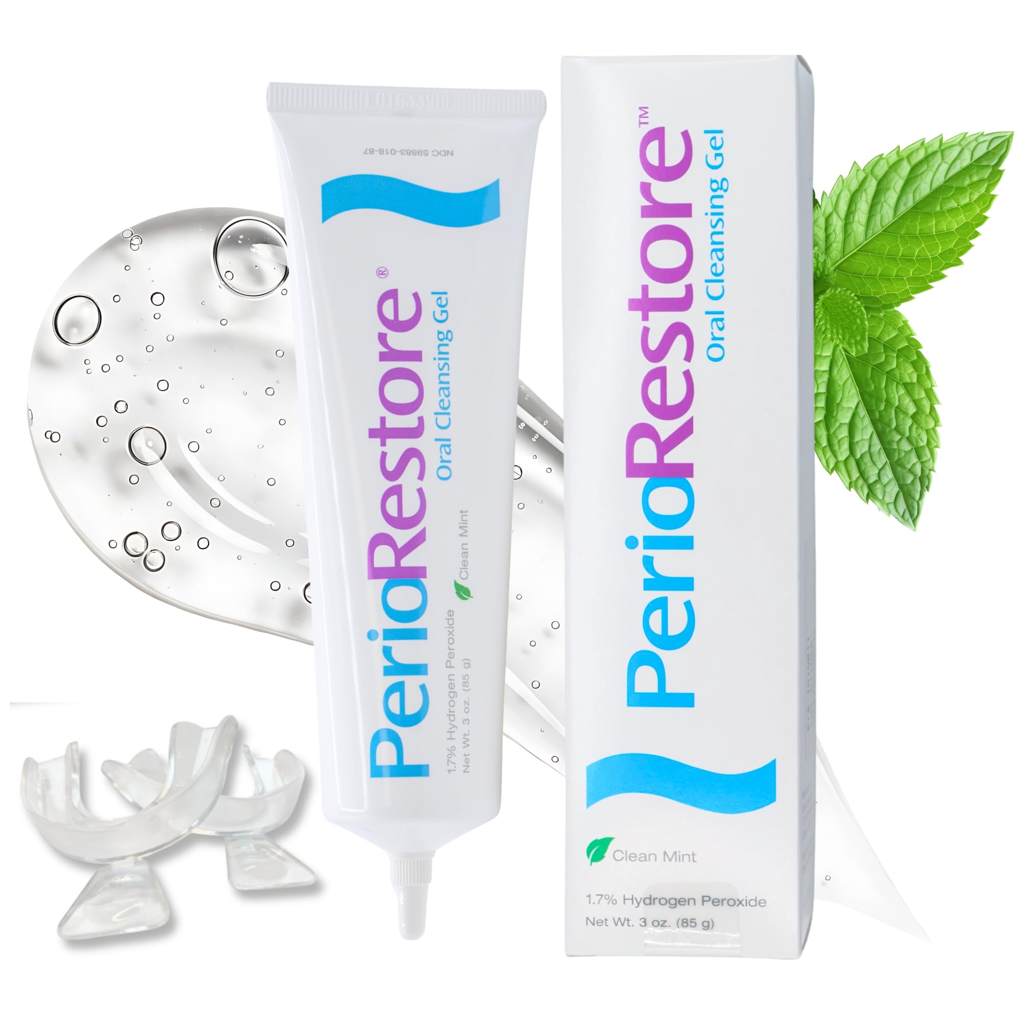 Perio Restore Gel (3 oz) – Mint-Flavored at-Home Periodontal & Teeth Whitening Treatment with 1.7% Hydrogen Peroxide | Includes 2 Application Trays for Easy Use