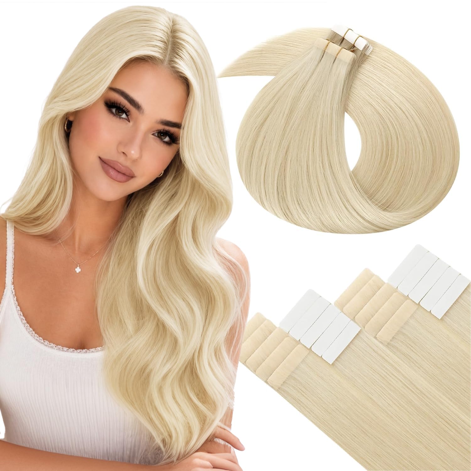 LaaVoo Extension Adhesive Cheveux Naturel Blanc 40cm 20pcs