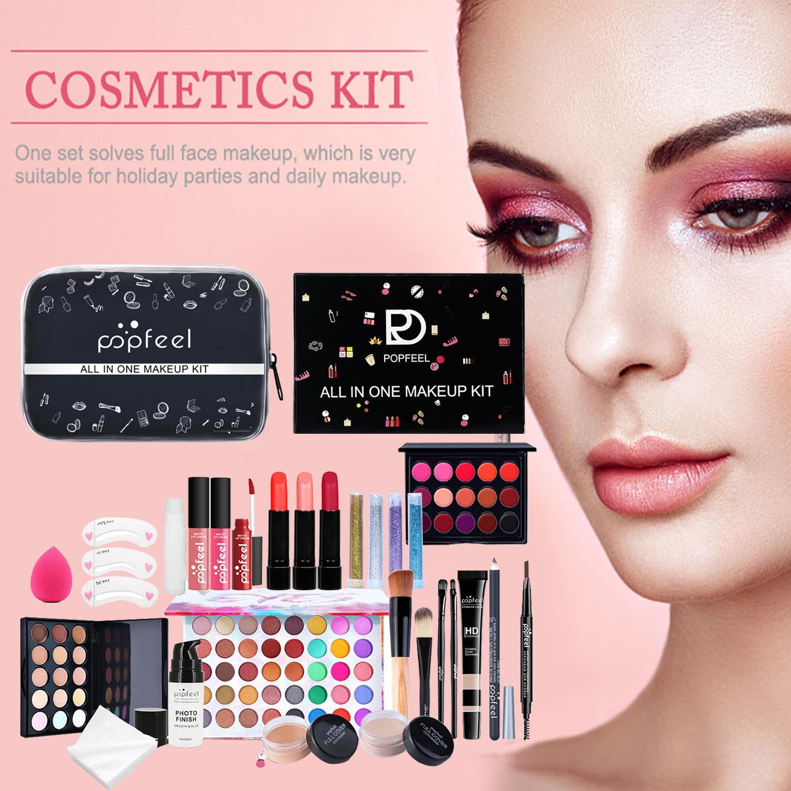 Set trucco per donna, kit trucco completo Set trucco per principianti 27 | Set cosmetico multiuso Kit trucco Kit trucco professionale da viaggio