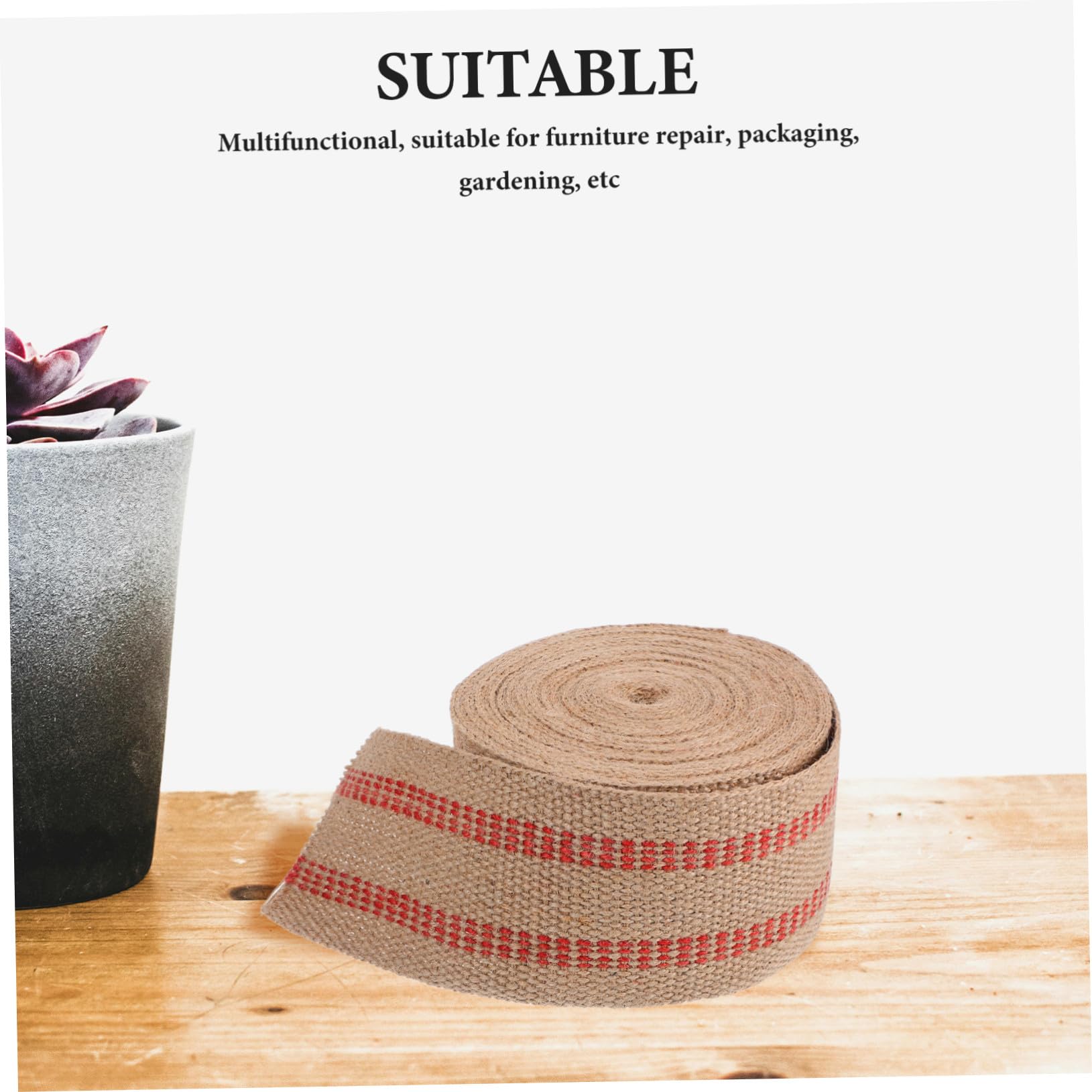 TEHAUX Gurtband Polsterstoff mit Streifen Stuhlreparatur Roten Jute für Optik aus Strapazierfähiger Vintage und Handarbeiten für Selbstgemacht Projekte