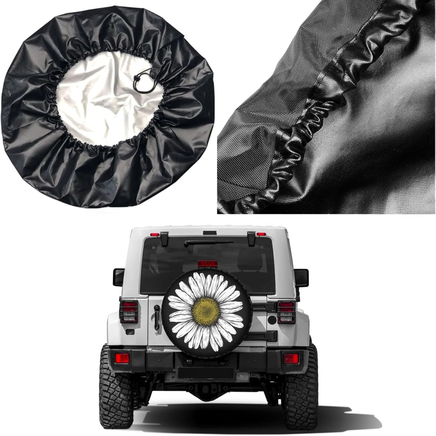 Daisy Flower Spare Tire Cover Dust-Proof Wheel Tire Cover Fit Trailer, RV, SUV and Many Vehicle 17 Inch
