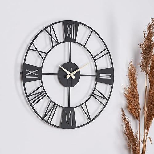 Miniatura 110 de Reloj de pared de metal de 20 pulgadas, redondo, silencioso, moderno, analógico, grande, funciona con pilas, reloj de pared para sala de estar, Negro