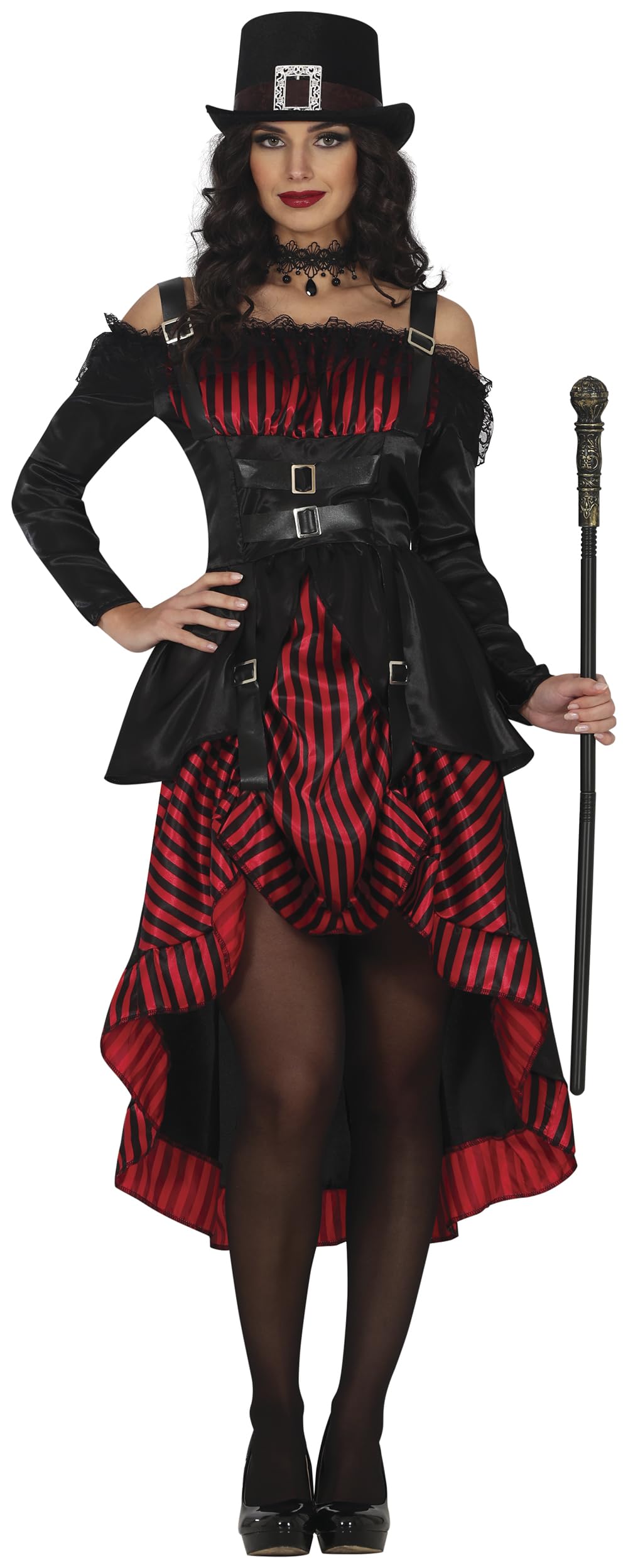 FIESTAS GUIRCA | Gothic Woman Fancy Dress Costume Adult (10-12/M) - Dress - Steampunk, Halloween and Carnival Costumes for Parties - Ideal for Women - Black and Red