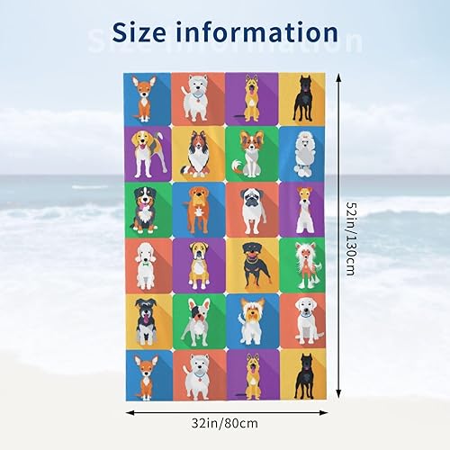 Miniatura 4 de VOOHDDY Toalla de playa de dibujos animados de perro lindo grande, suave y absorbente, de secado rápido, toallas de baño de gran tamaño para baño,