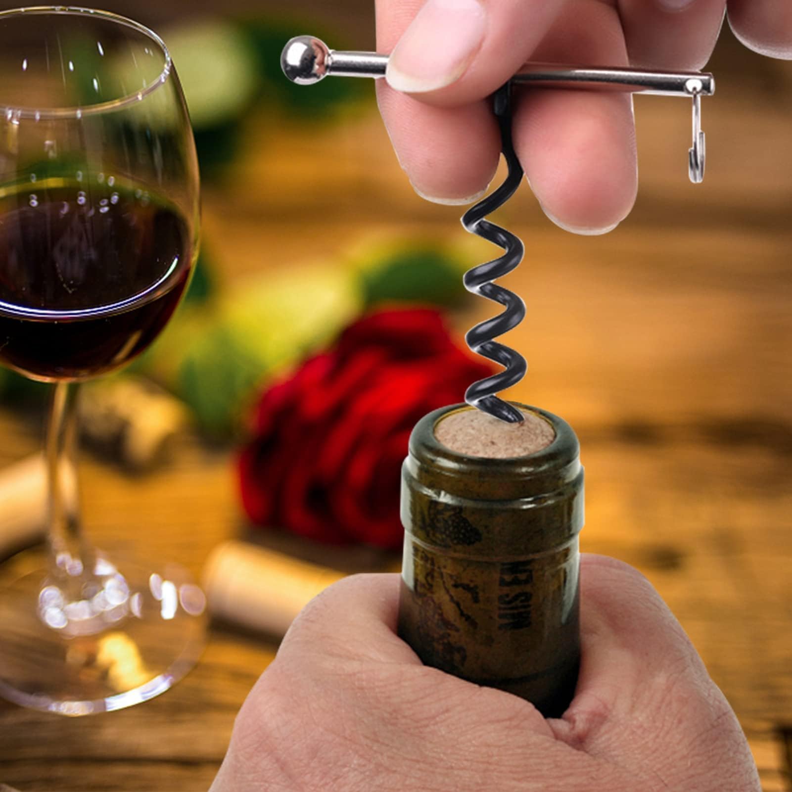 Rosenstein & Söhne ouvre-bouteille: Couteau de sommelier en acier inoxydable avec poignée en bois de rose (tire-bouchon avec couteau