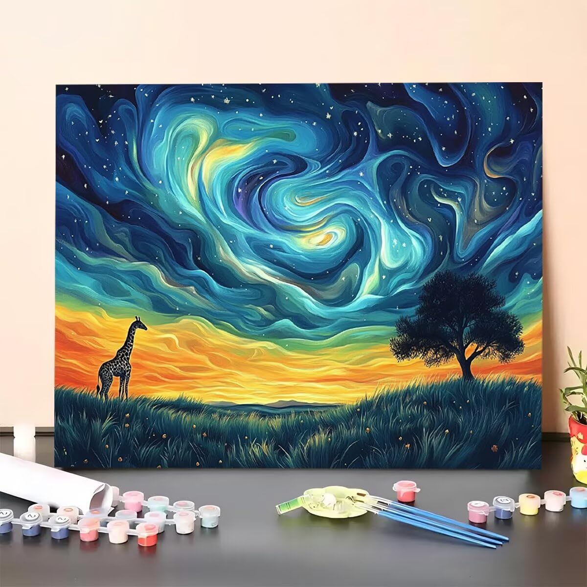 Traum Dipingere con i Numeri Albero Dipingere con i Numeri per Adulti Bambini Principianti, Fai da te Paint by Numbers Kit Artigianato Hobby Adulti, La Decora la Casa 90 x 120 cm, Senza Cornice A3-D