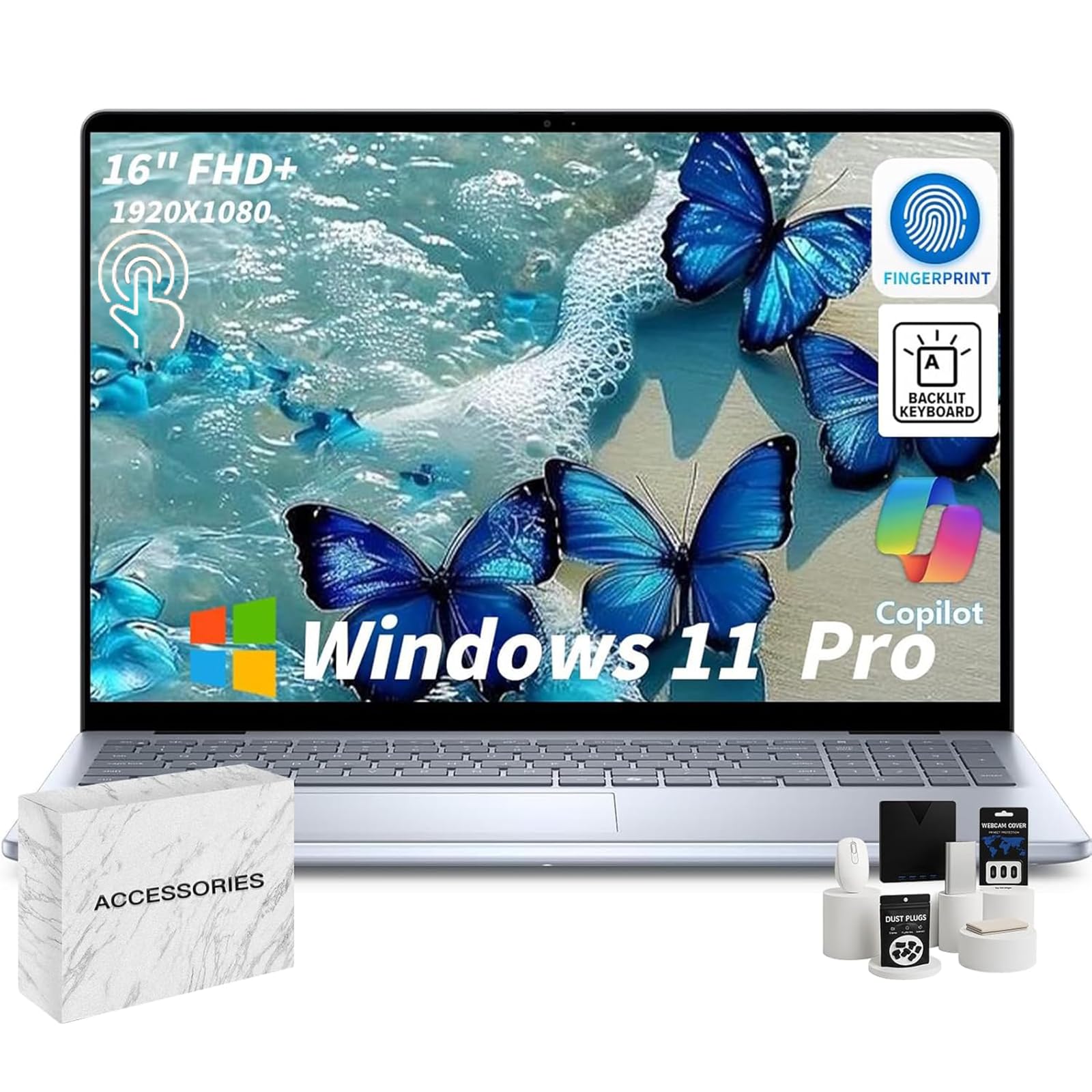 Inspiron16 Touchscreen Laptop Computer • FHD+ 300nits Display • Intel-10-Core 7 150U CPU • Fingerprint • Backlit KB • Win 11 Pro PC w/Accessoires for Business & Students(32GB DDR5 RAM, 1TB SSD)