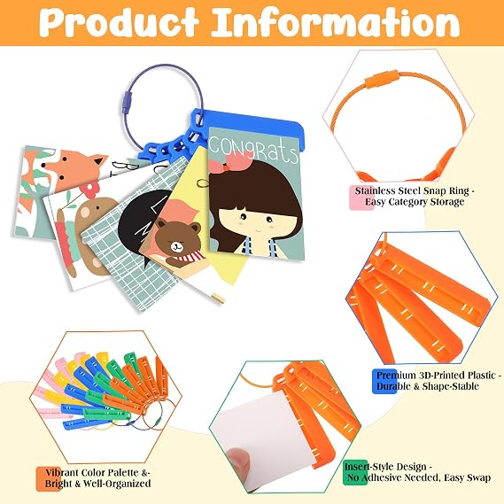 Holder Compatible With Yoto Cards Rings and Tabs, 25 Pcs Insert style Card Sleeves with 5 Pcs Stainless Steel Rings for Storage Organizer (Macaron)