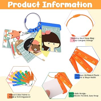Holder Compatible With Yoto Cards Rings and Tabs, 25 Pcs Insert style Card Sleeves with 5 Pcs Stainless Steel Rings for Storage Organizer (Macaron)
