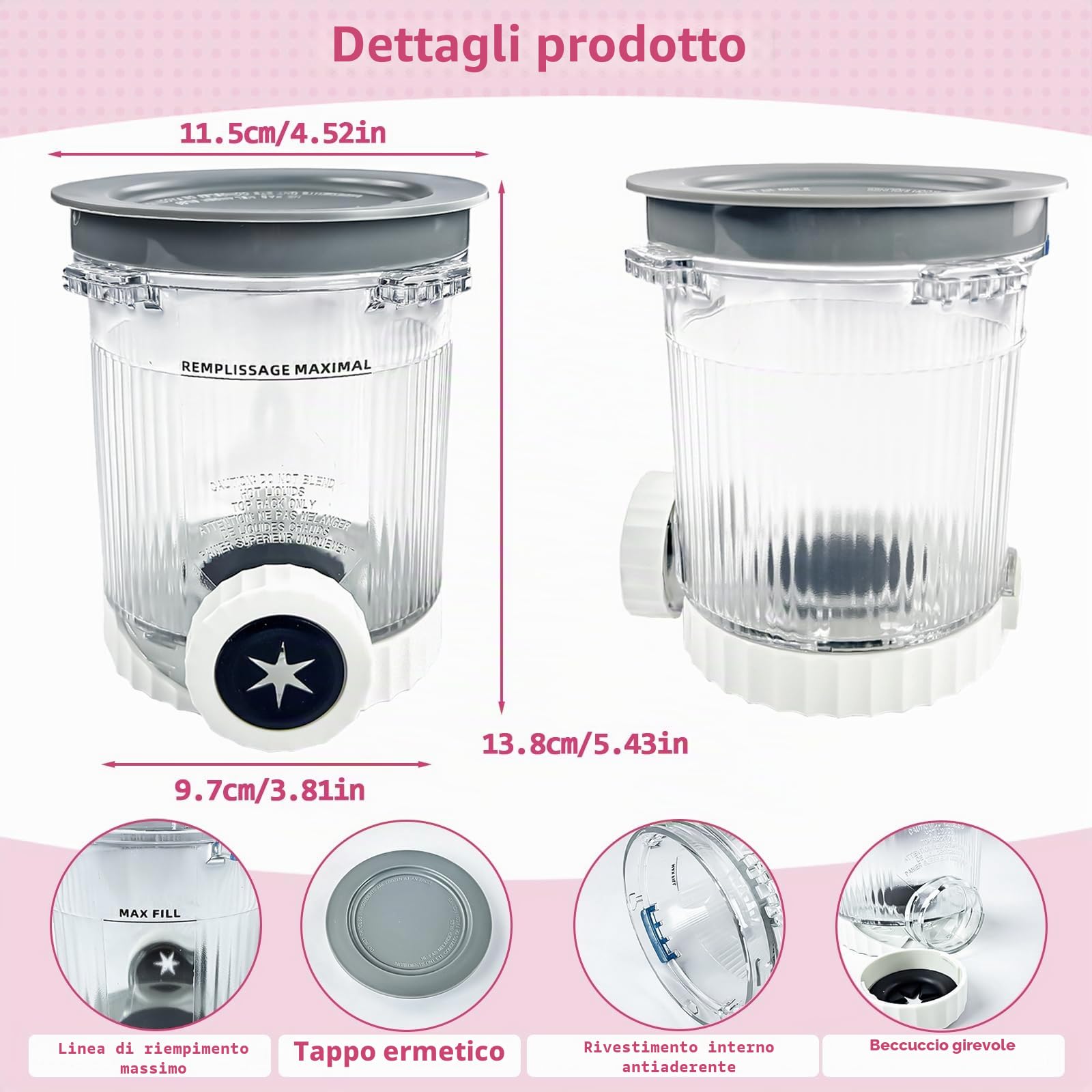 4 Pezzi Contenitore per Pinte per Ninja Creami Swirl NC700 NC701EU, 480 ML Vasetti per Ninja Swirl by Creami Senza BPA Lavabile in Lavastoviglie Accessori per Macchine per Il Gelato