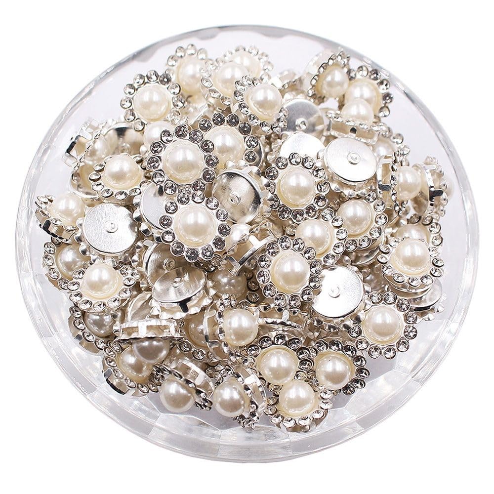 8mm-12mm Claw Rhinestones with Pearl Stones – Sew-On Glass Crystals, Silver Base, for Trim, Sewing Accessories, and Craft Projects - (Color: Silver