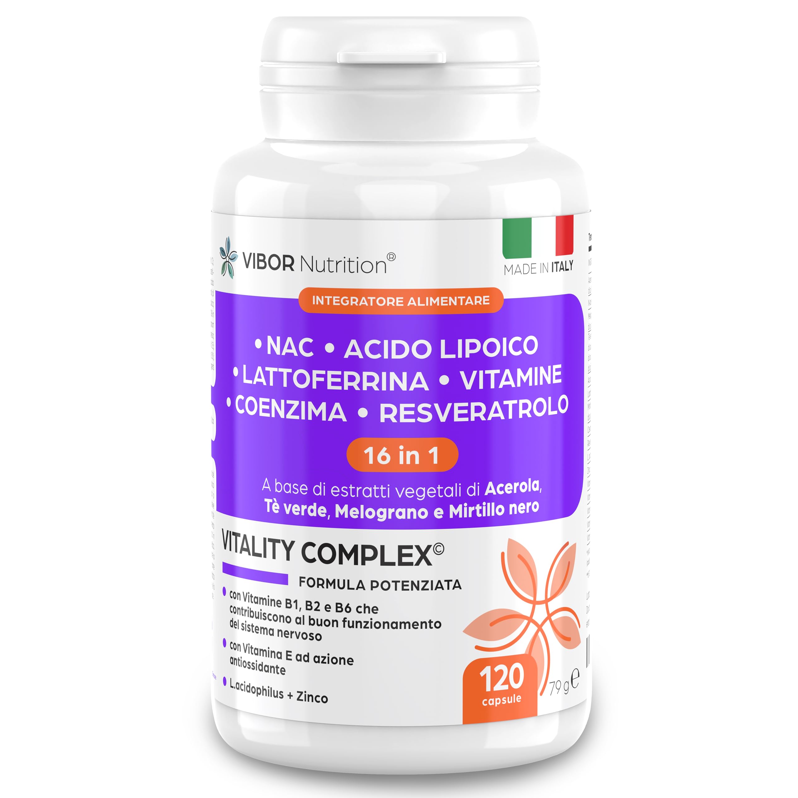 Vibor Vitality Complex 120 Cps Integratore 3 in 1 Con NAC N-Acetil-Cisteina, 16 