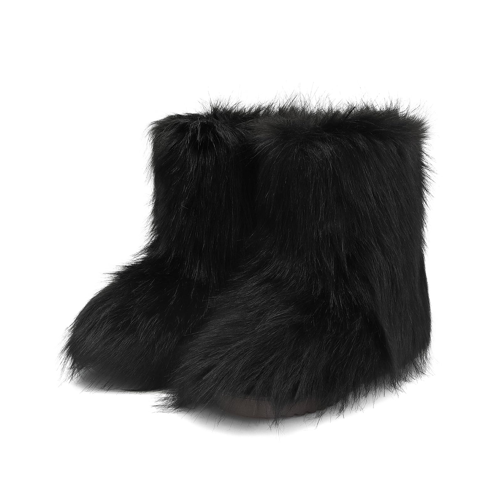 Fur Boots for Women Snow Furry Fluffy Platform Flat Ankle Mini Boot Winter Round Toe Y2k Comfortable Mid-Calf