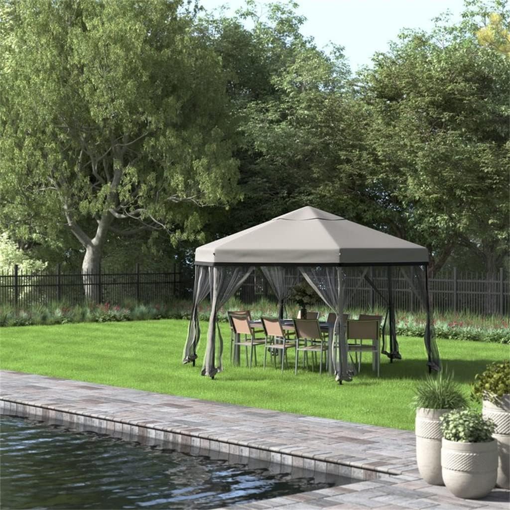 11x11 Ft. 2-Tone Up Portable Hexagon Steel Gazebo, White & Black/Gray(D)