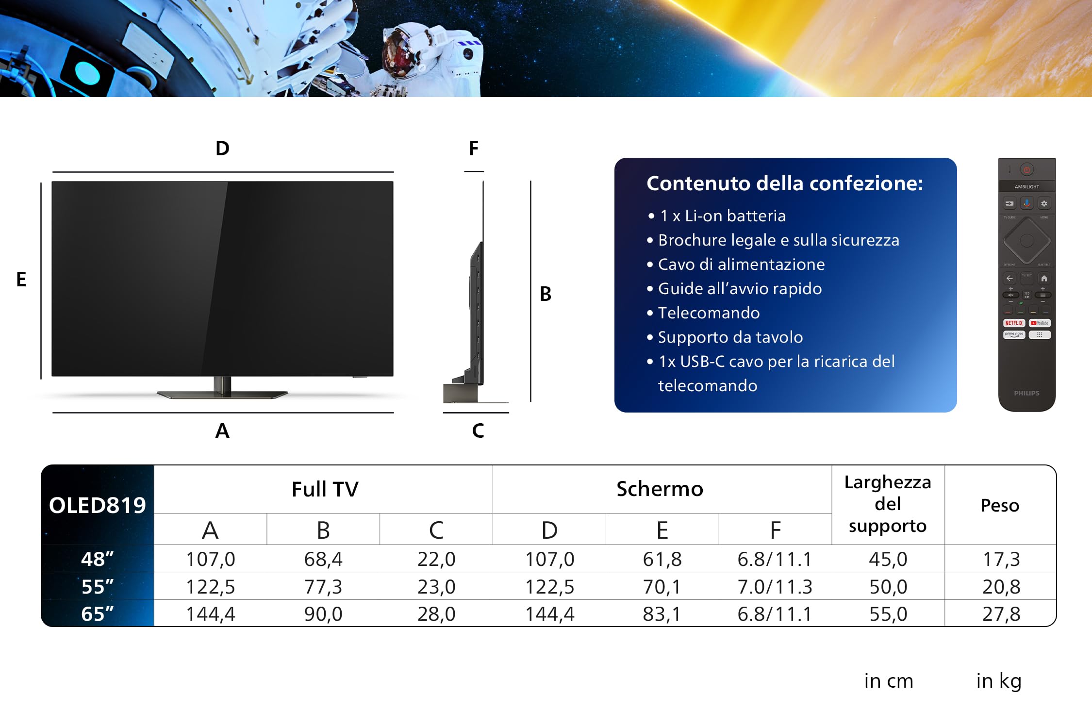 Philips Ambilight 65OLED819 4K OLED Smart TV - Display 65’’ con P5 AI Perfect Picture Ultra HD Google TV Dolby Vision e Dolby Atmos Sound, Funziona con Alexa e Google Assistant - Cornice in metallo