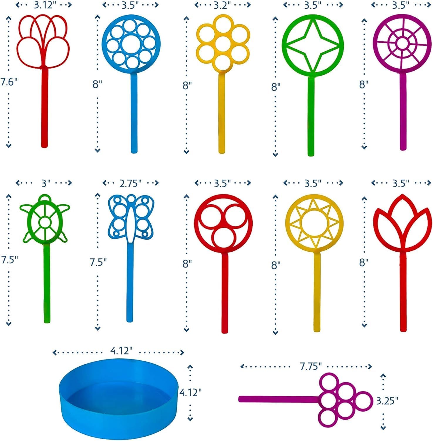 Bulk Bubble Wand Pack of 11 - Bubbles for Kids - Bubbles Wand Assortment - Party Favor Pack of Assorted Shapes and Colors Plus a Convenient Solution Tray | Bubble Wands for Kids