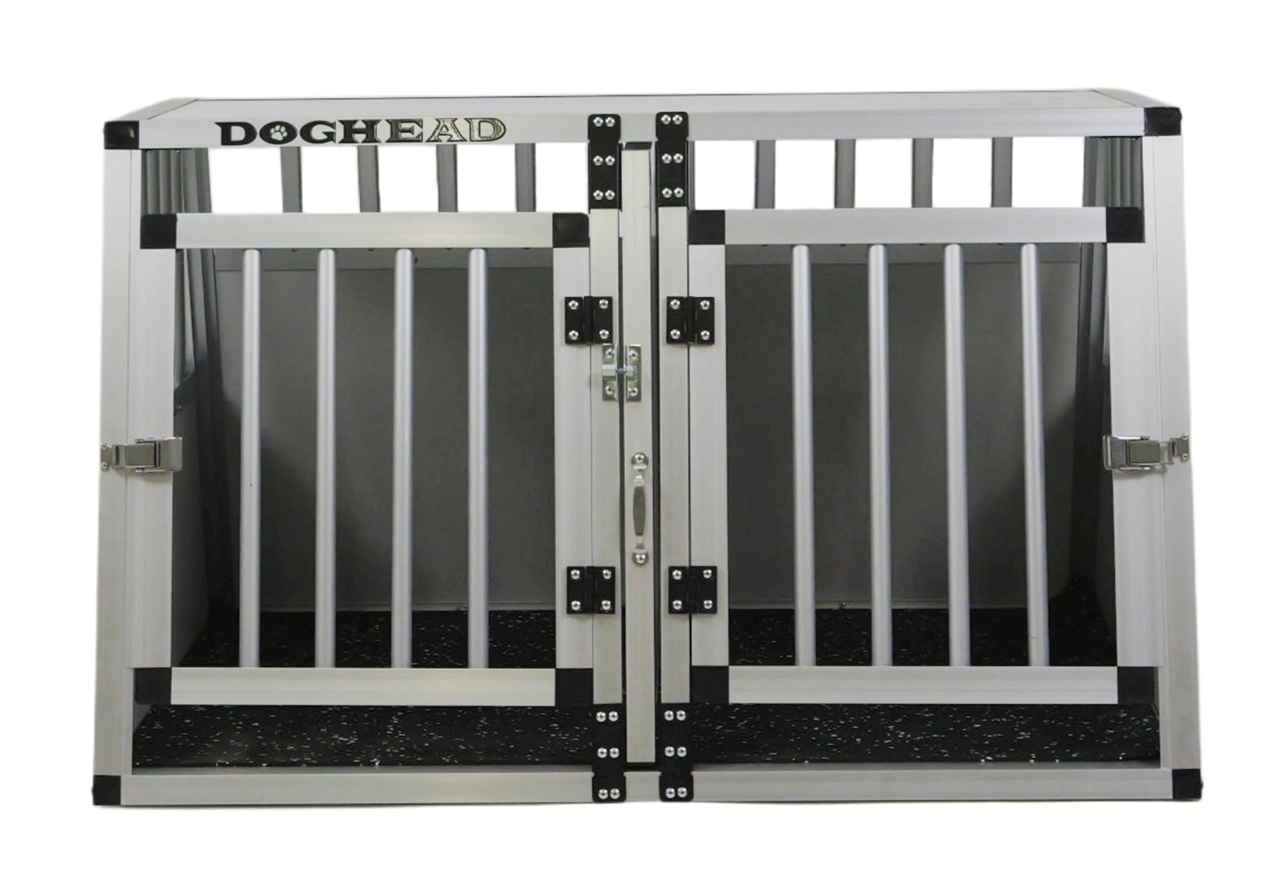 DOGHEAD Hundetransportbox Comfort, Double 90x65x55 cm EG, Grau/Silber, Aluminium, Vorne und hinten 75° Grad Winkel, Trennwand mit Griff