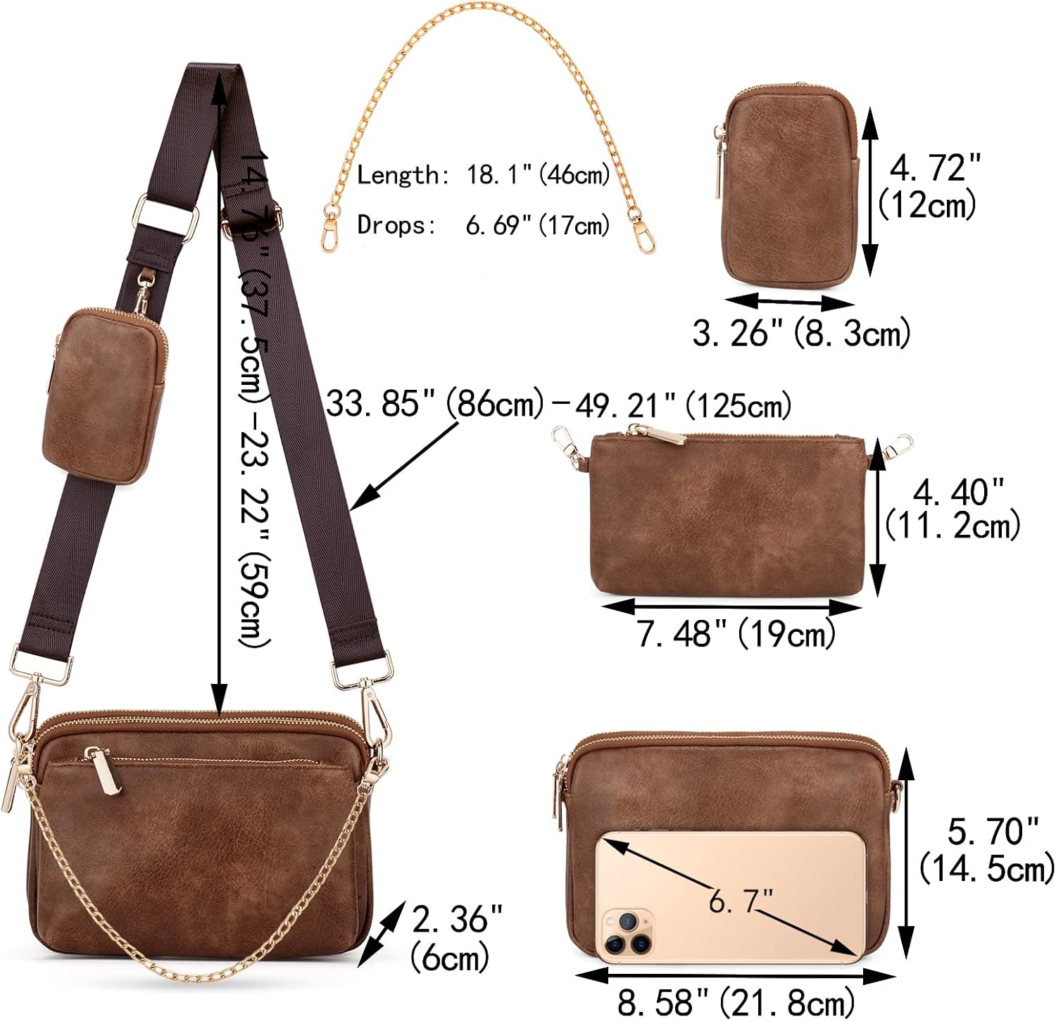 UTO Small Crossbody Bags for Women 3 in 1 Trendy Belt Purse Fashion Designer Mini Cute Sling Fanny Chest Pack - Image 6