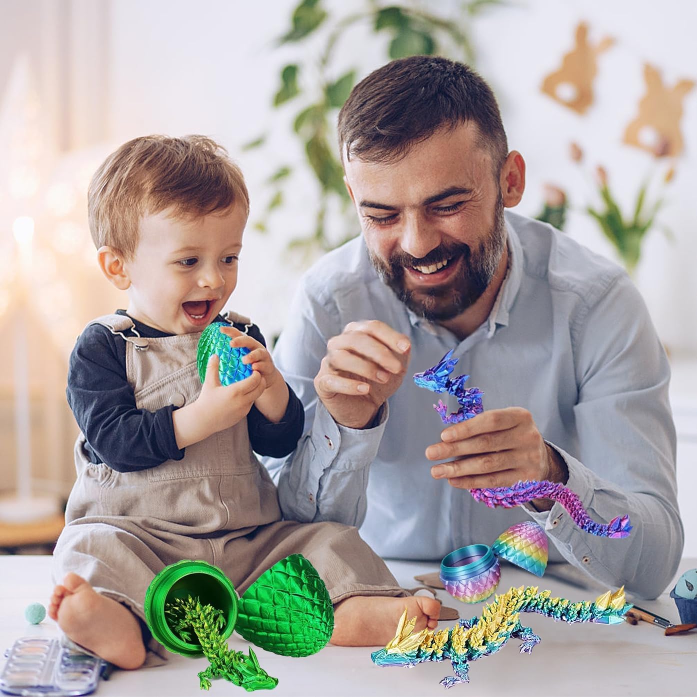 JOD® 4PCS 3D Printed Dragon Eggs with Dragon Inside – Articulated Fidget Toys, Easter Dragon Eggs, Mystery Surprise Easter Eggs for Kids, Unique 3D Printed Animals, Home Decor and Gift Set(B) - Image 4