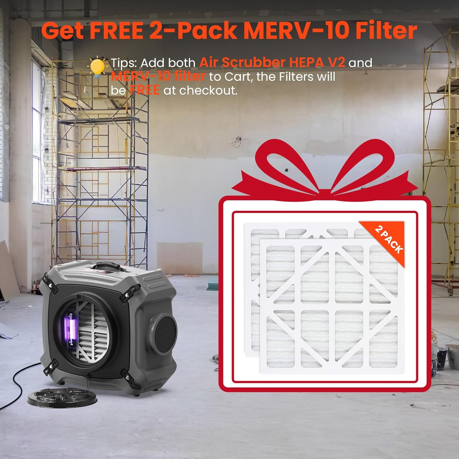 Abestorm Air Scrubber 4 Stage with UV-C Light, HEPA/Activated Carbon Filter, MERV-10 Filter, Industrial Commercial Air Scrubbers Negative Air Machine Cleaner, 550CFM Airflow, V2 - Image 3