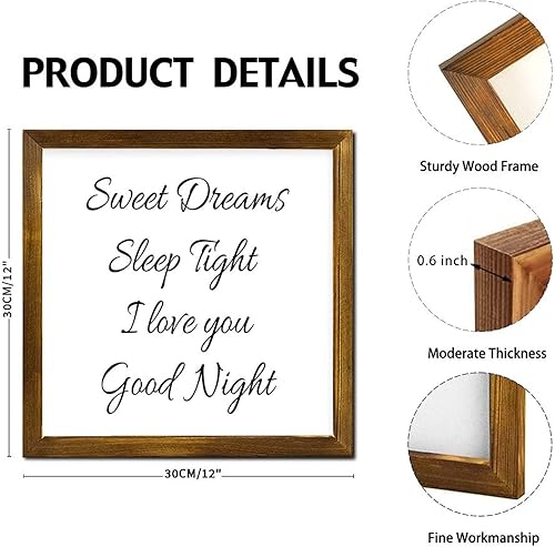 Miniatura 2 de Letrero clásico de madera con marco de madera maciza con texto en inglés Sweet Dreams Sleep Tight, I Love You Good Night, letrero rústico para