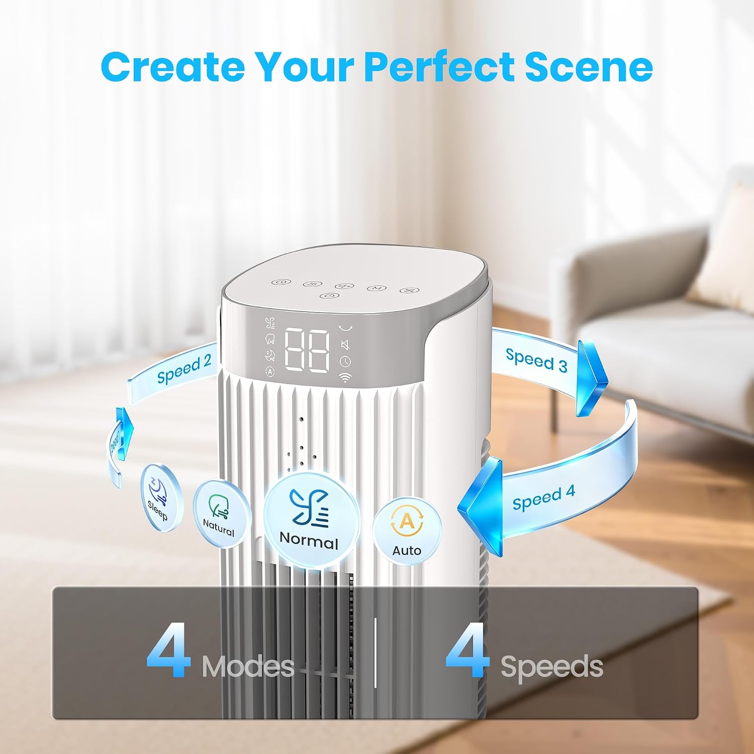 Tower Fan for Bedroom, 36" Smart Standing Fan with 90° Oscillating, APP & Voice Control, LED Display, 4 Modes 4 Speeds up to 25ft/s, 12H Timer, 23dB Quiet Fan for Cooling Home 1Pack, White 6 71NTvEP4NmL. AC SL1500