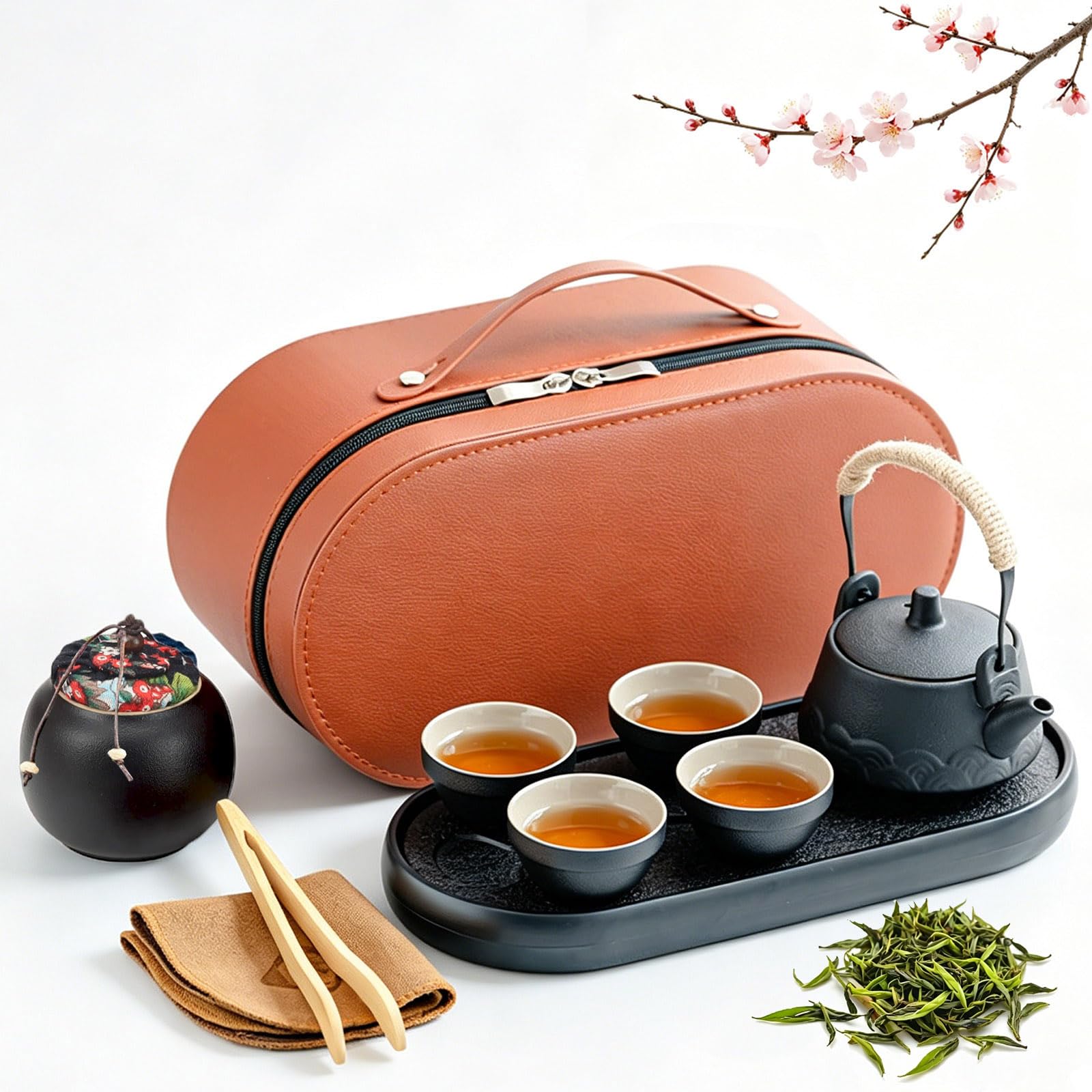 Chinesisches Gongfu-Tee-Set aus Keramik, 10 Stück Teekannen-Set Teeservice | All-in-One-Geschenktüte Teeservice, mit 230ml Porzellan Teekanne, 4er 45ml Keramik Tasse, für Geschenke, Outdoor, Reisen